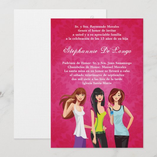 5x7 Tieners Teen Quinceanera Verjaardag Uitnodigin Kaart (Voorkant / Achterkant)