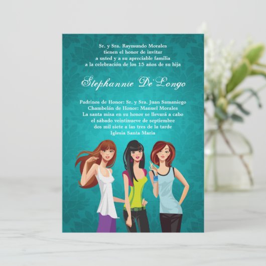 5x7 Tieners Teen Quinceanera Verjaardag Uitnodigin Kaart (Staand voorkant)