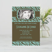 5x7 Tiff Zebra PHOTO Sweet 16 Birthday Invitation Kaart (Staand voorkant)