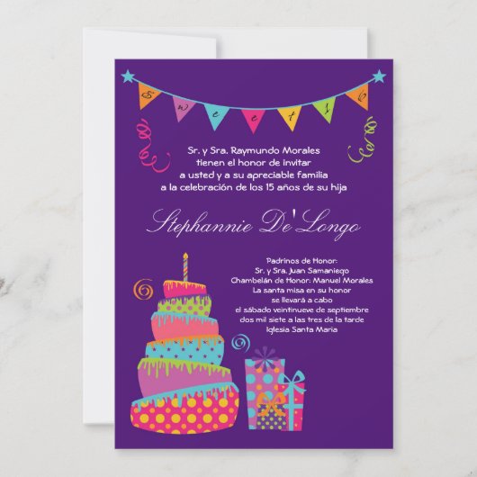 5x7 Topsey Cake Quinceanera Birthday Invitation Kaart (Voorkant)