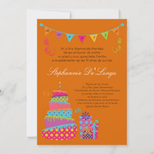 5x7 Topsey Cake Quinceanera Verjaardag Uitnodiging