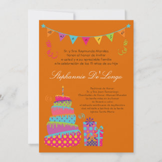 5x7 Topsey Cake Quinceanera Verjaardag Uitnodiging