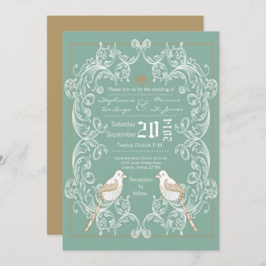 5x7  Tortelduifjes Antiek huwelijksuitnodiging Kaart (Voorkant / Achterkant)