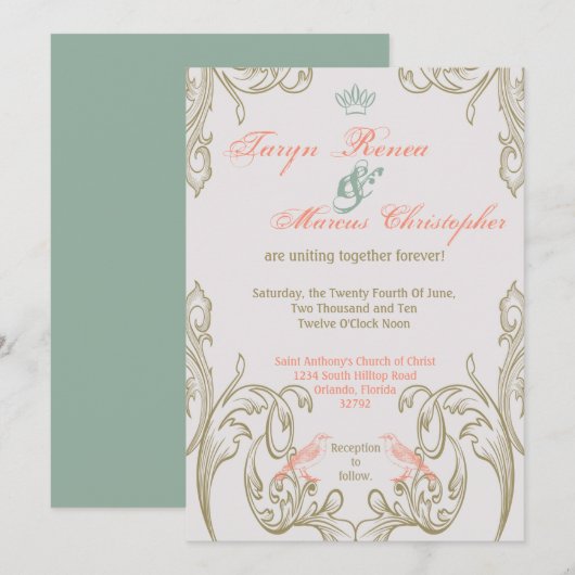 5x7  Tortelduifjes Victoria Wedding Uitnodiging (Voorkant / Achterkant)