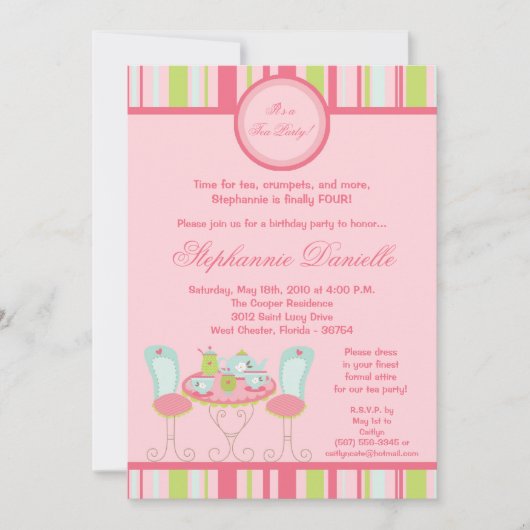 5x7 Trendy Chic Tea Party Birthday Part Invitation Kaart (Voorkant)