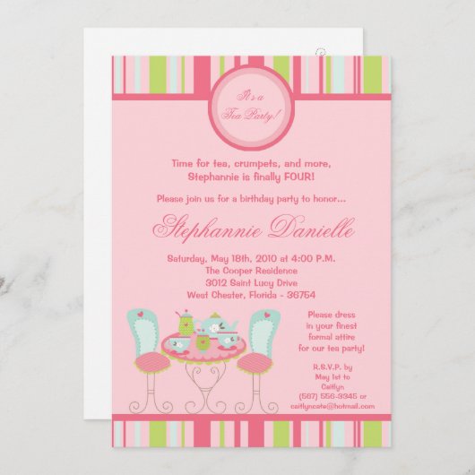 5x7 Trendy Chic Tea Party Birthday Part Invitation Kaart (Voorkant / Achterkant)