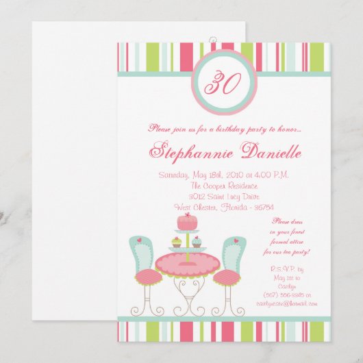 5x7 Trendy Chic Tea Party Birthday Part Invitation Kaart (Voorkant / Achterkant)