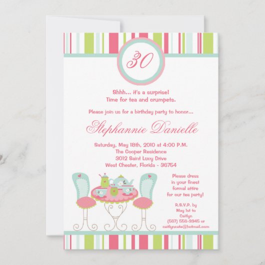 5x7 Trendy Chic Tea Party Birthday Part Invitation Kaart (Voorkant)