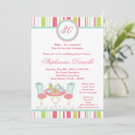 5x7 Trendy Chic Tea Party Birthday Part Invitation Kaart (Staand voorkant)