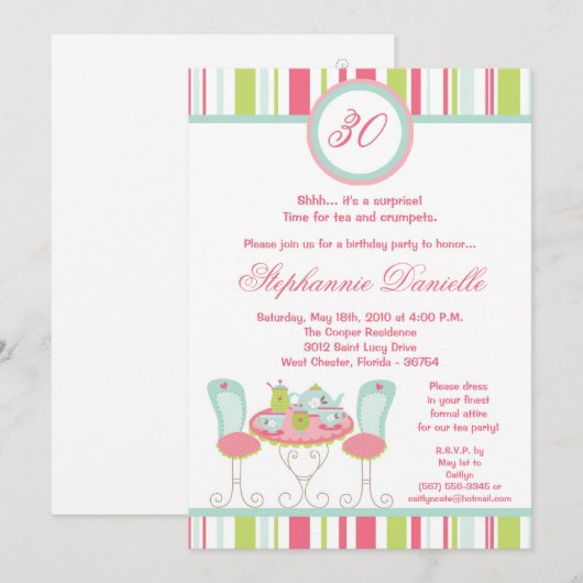 5x7 Trendy Chic Tea Party Birthday Part Invitation Kaart (Voorkant / Achterkant)