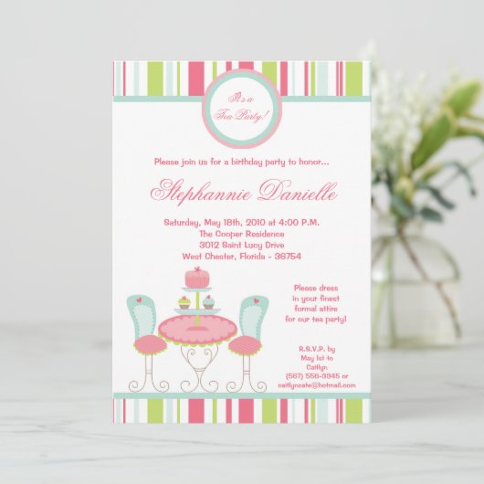 5x7 Trendy Chic Tea Party Verjaardag Deel Uitnodig Kaart (Staand voorkant)