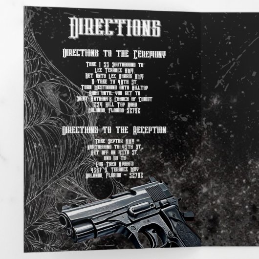 5x7 Trifold Huwelijksuitnodiging Haunting Adeline Drieluik Programma (Binnenzijde eerst)