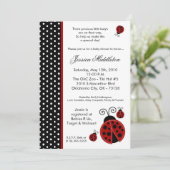 5x7 TRIPLET Lady Bug Polka Baby shower Uitnodiging (Staand voorkant)