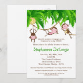 5x7 TRIPLETS Monkey Oerwoud Baby shower Uitnodigin Kaart (Voorkant / Achterkant)