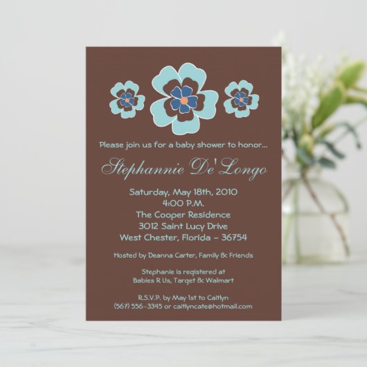 5x7 TropicalHawaiian Flower Baby shower Invitation Kaart (Staand voorkant)