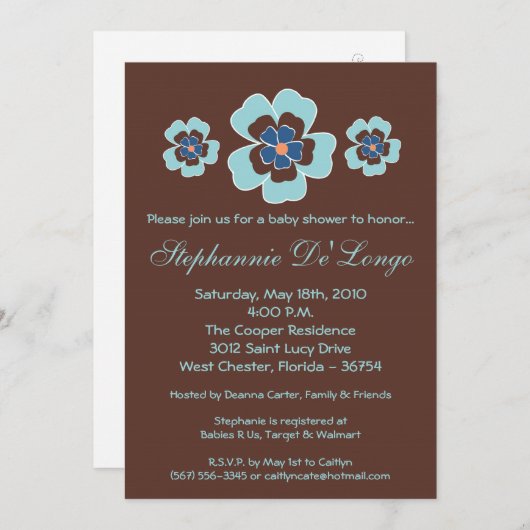 5x7 TropicalHawaiian Flower Baby shower Invitation Kaart (Voorkant / Achterkant)