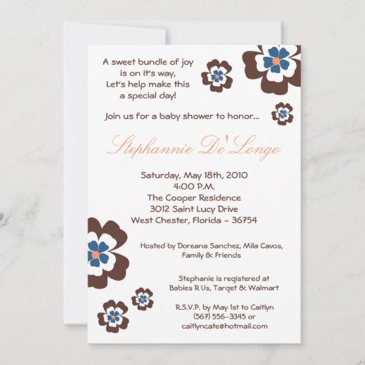 5x7 TropicalHawaiian Flower Baby shower Invitation Kaart (Voorkant)