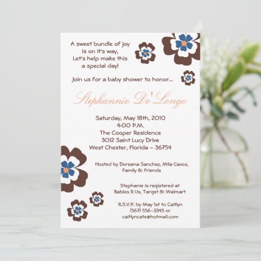 5x7 TropicalHawaiian Flower Baby shower Invitation Kaart (Staand voorkant)