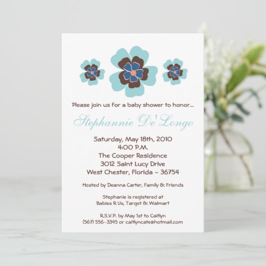 5x7 TropicalHawaiian Flower Baby shower Invitation Kaart (Staand voorkant)