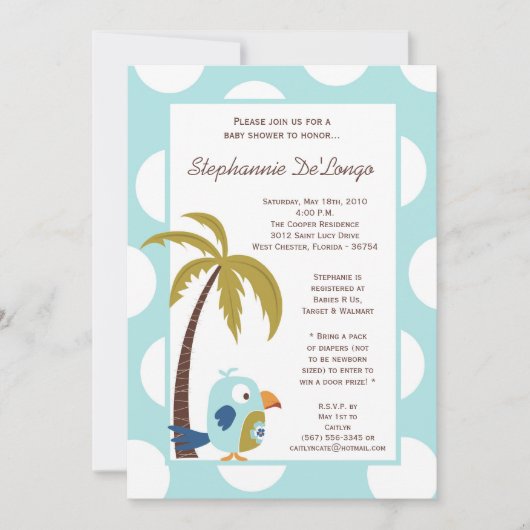 5x7 TropicalHawaiian Toucan Baby shower Invitation Kaart (Voorkant)