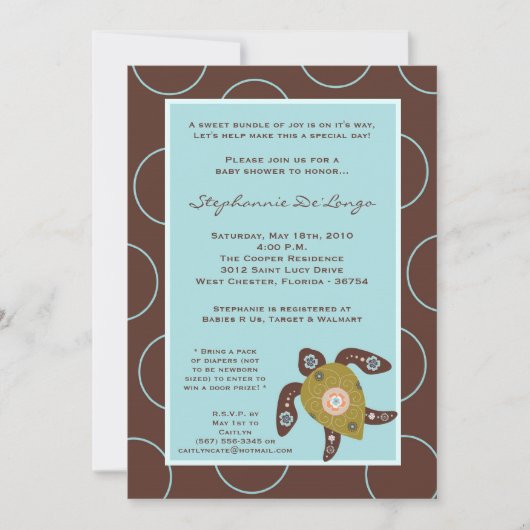 5x7 TropicalHawaiian Turtle Baby shower Invitation Kaart (Voorkant)