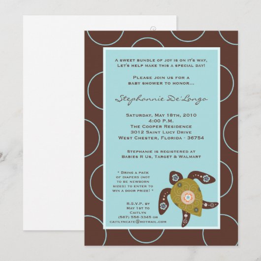 5x7 TropicalHawaiian Turtle Baby shower Invitation Kaart (Voorkant / Achterkant)