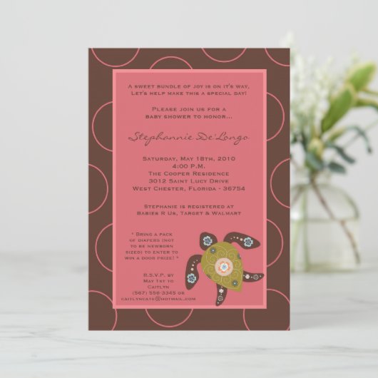 5x7 TropicalHawaiian Turtle Baby shower Invitation Kaart (Staand voorkant)