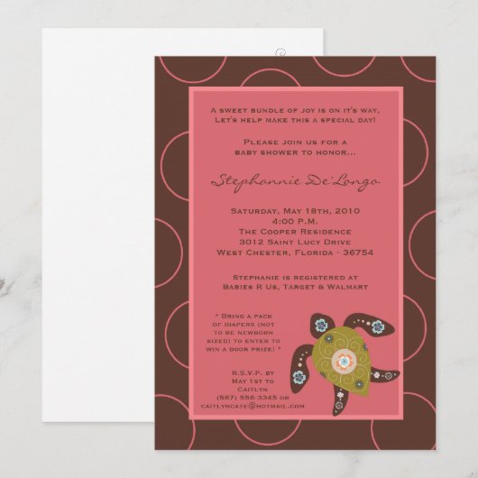 5x7 TropicalHawaiian Turtle Baby shower Invitation Kaart (Voorkant / Achterkant)