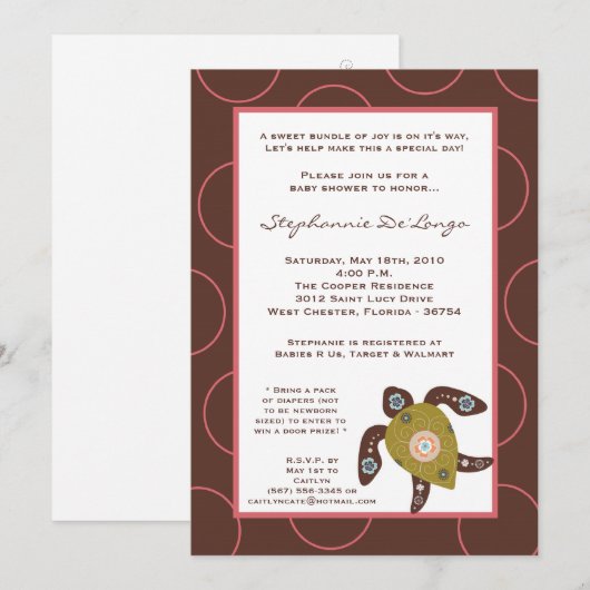 5x7 TropicalHawaiian Turtle Baby shower Invitation Kaart (Voorkant / Achterkant)