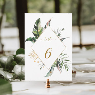 5x7 Tropisch Foliage Gold Weddentable Number Kaart