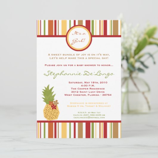 5x7 tropische anananasVruchten Baby shower Kaart (Staand voorkant)