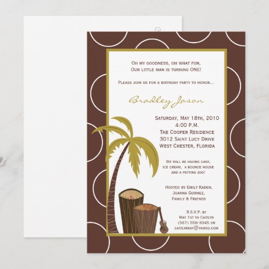 5x7 Tropische Hawaiian Drum Birthday Uitnodiging (Voorkant / Achterkant)