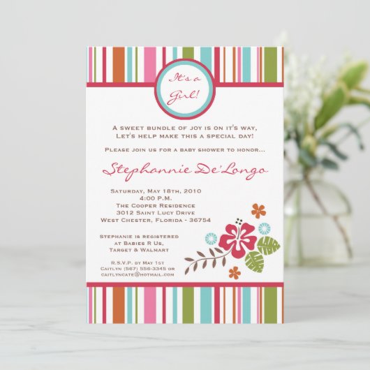 5x7 Tropische Hibiscus Flowe Baby shower Uitnodigi Kaart (Staand voorkant)