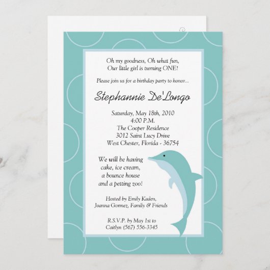 5x7 Tropische Oceaan Dolfijn Verjaardag Uitnodigin Kaart (Voorkant / Achterkant)