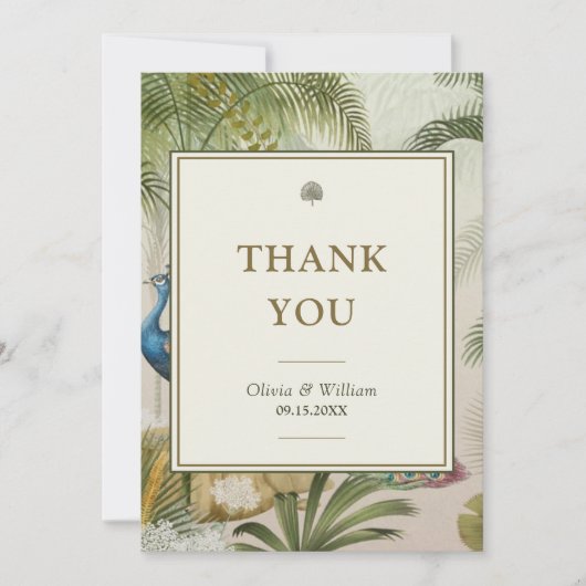 5x7 Tropische Pauw Palm Blank Wedding Dank u Bedankkaart (Voorkant)