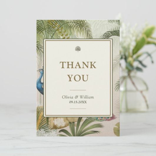 5x7 Tropische Pauw Palm Blank Wedding Dank u Bedankkaart (Staand voorkant)