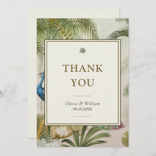 5x7 Tropische Pauw Palm Blank Wedding Dank u Bedankkaart (Voorkant / Achterkant)