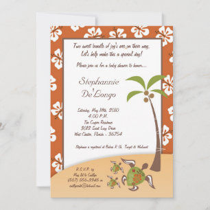 5x7 Tropische schildpad Mama TWINS Shower Invitati Kaart