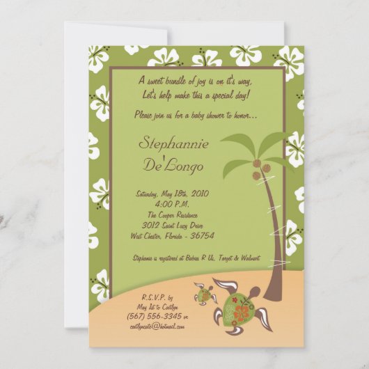 5x7 Tropische Turtle Mama Baby shower Invitation Kaart (Voorkant)