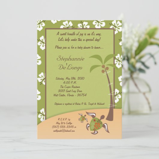 5x7 Tropische Turtle Mama Baby shower Invitation Kaart (Staand voorkant)