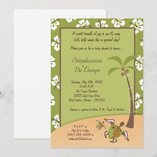 5x7 Tropische Turtle Mama Baby shower Invitation Kaart (Voorkant / Achterkant)