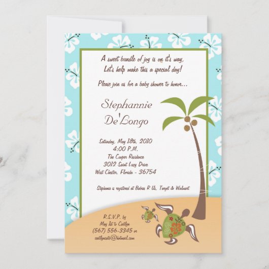 5x7 Tropische Turtle Mama Baby shower Invitation Kaart (Voorkant)