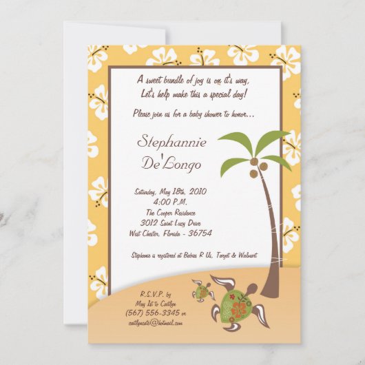 5x7 Tropische Turtle Mama Baby shower Invitation Kaart (Voorkant)
