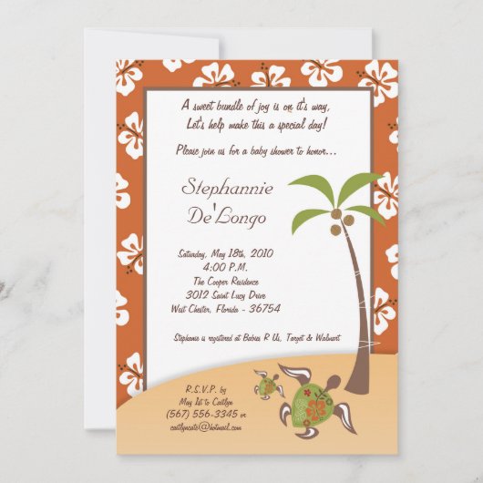 5x7 Tropische Turtle Mama Baby shower Invitation Kaart (Voorkant)