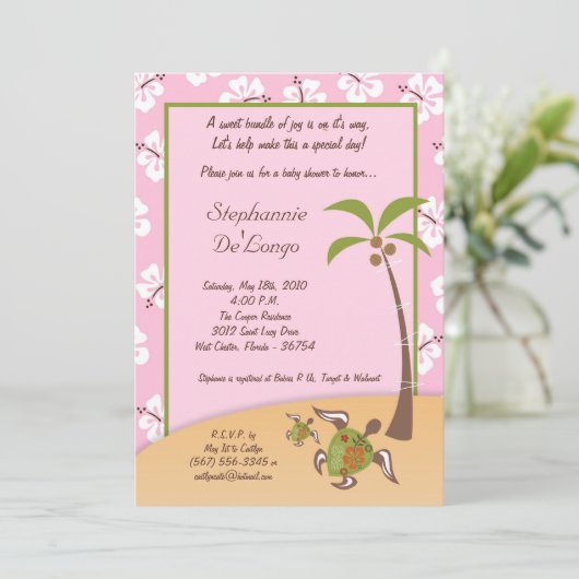 5x7 Tropische Turtle Mama Baby shower Invitation Kaart (Staand voorkant)