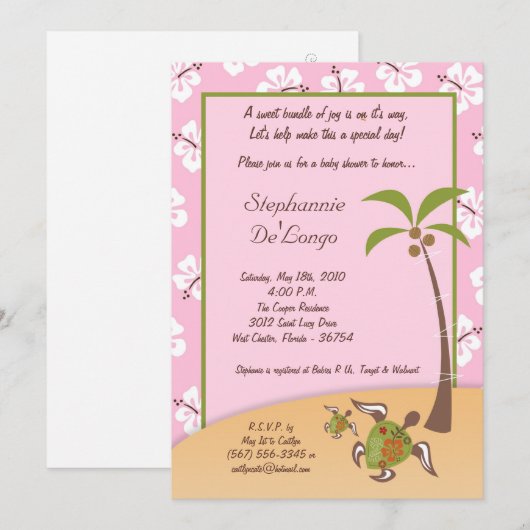 5x7 Tropische Turtle Mama Baby shower Invitation Kaart (Voorkant / Achterkant)