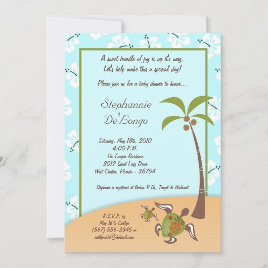5x7 Tropische Turtle Mama Baby shower Invitation Kaart (Voorkant)