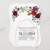 5x7 Trouw Uitnodiging Witte Rozen Gouden Geom (Voorkant / Achterkant)