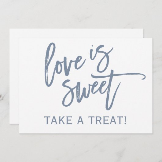 5X7 Trouwdag Candy Bar / Buffet Bord | Stofblauw Kaart (Voorkant / Achterkant)