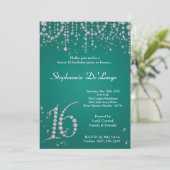 5x7 Turquoise Diamond Sweet 16 Birthday Invitation Kaart (Staand voorkant)